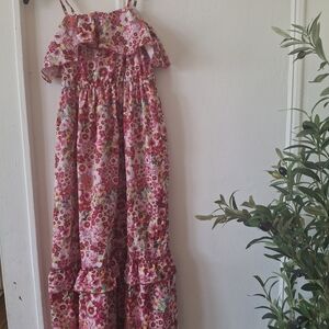 SHEIN Pink Floral Ruffle Maxi Dress for Girls
